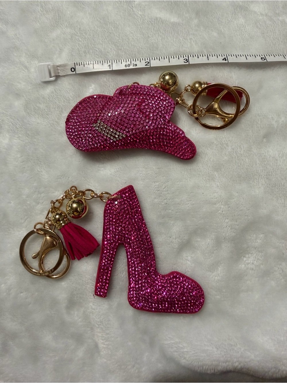 Pink Rhinestone High Heel & Hat Keychain Set - Fashion Accessories